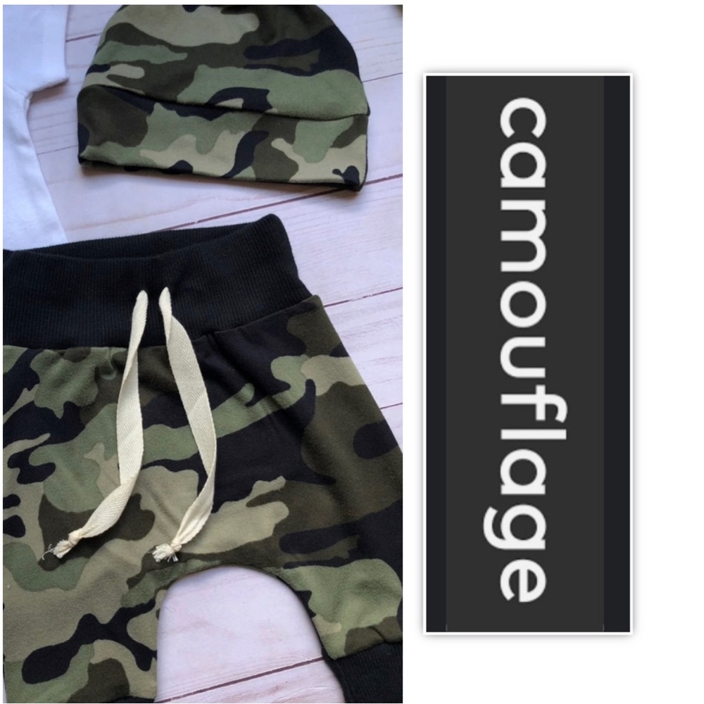 Preemie Boy Camouflage Pants And Matching Beanie